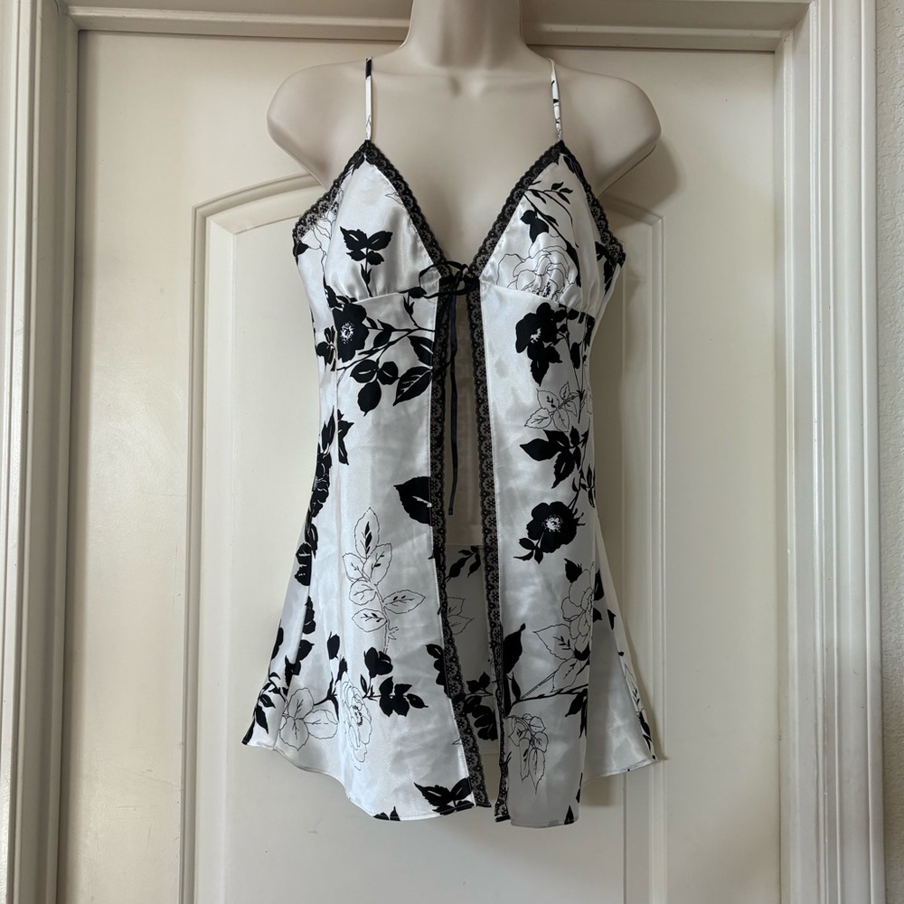 Victoria’s Secret Floral Print Lace‎ Trim Tie Front Slip Dress Lingerie Y2K